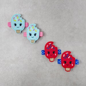 Felt Popsicle Hair Clips, Felt Popsicle Hair Barrettes, Smiley Popsicle Hair Clips