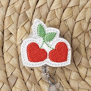 Cherry Retractable Badge Holder, Cherry Badge Reel, Cherry Badge Holder, Cherry Heart Badge Holder, Interchangeable Badge Holder, Badge Reel