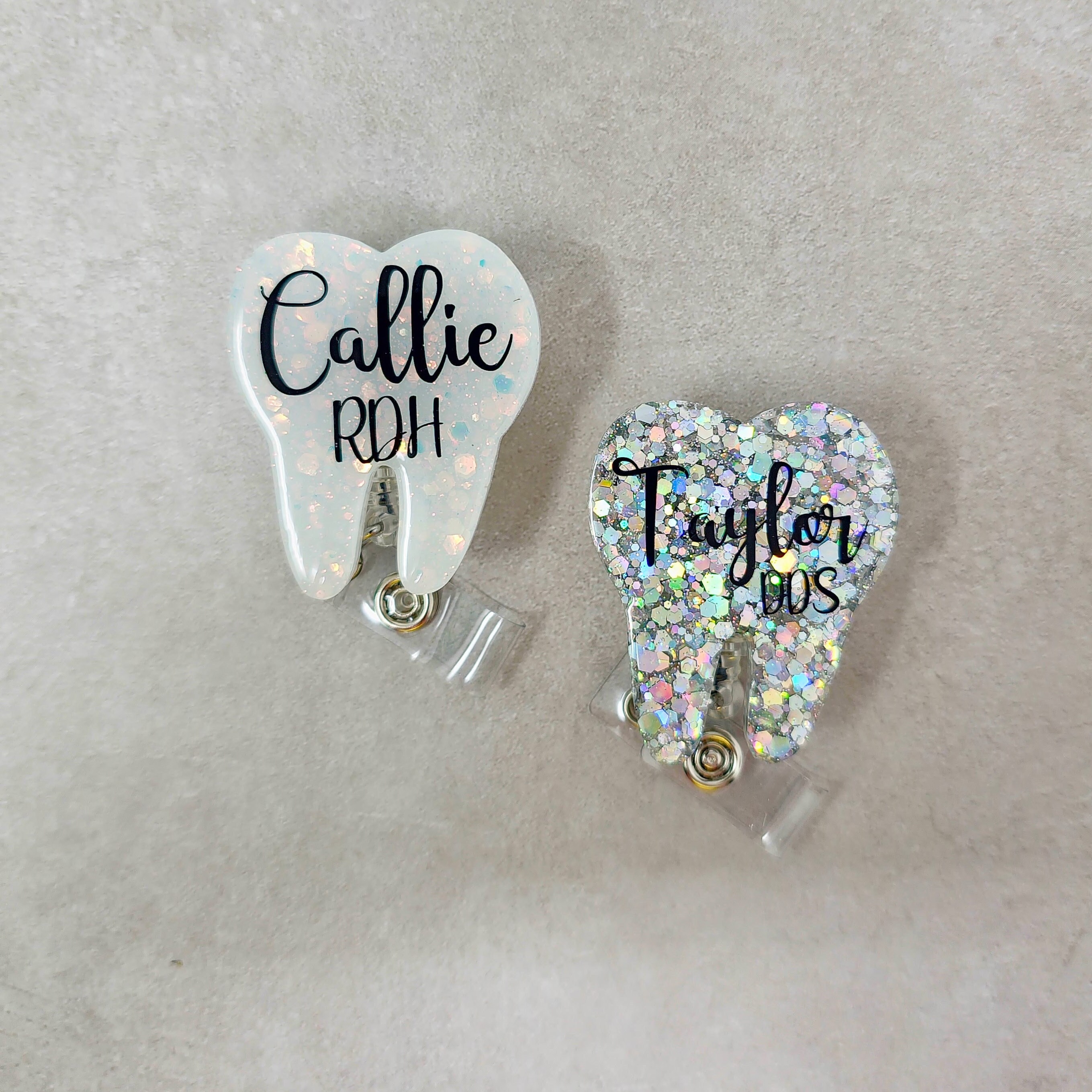 Glitter Tooth Badge Holder, Glitter Tooth Badge Holder, Personalized Tooth Badge Holder, Personalized Badge Reel, Glitter Tooth Name Tag