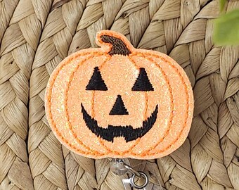 Orange Jack-o-lantern  Retractable Badge Holder, Jack-o-lantern Badge Holder, Pumpkin Badge Holder, Halloween Badge Holder, Nurse Badge Reel