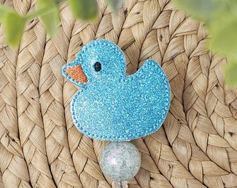 Blue Glitter Rubber Duck Retractable Badge Holder, Rubber Duck Badge Reel, Rubber Duck Badge Holder, Teacher Badge Reel, Nurse Badge Holder