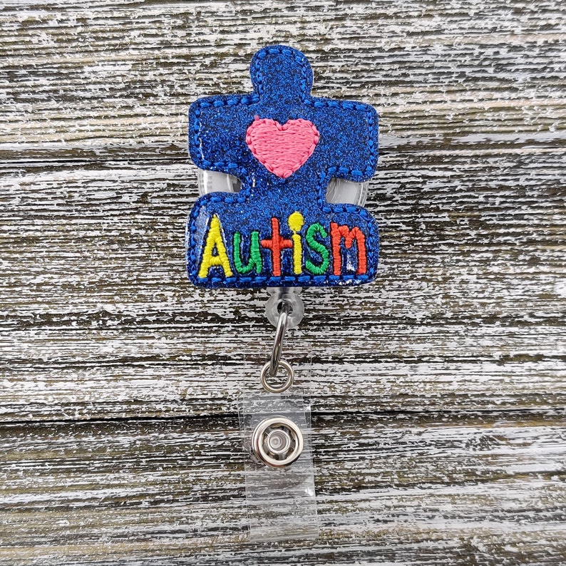 Pediatric Badge Holder Puzzle Piece Badge Reel Puzzle Piece Badge Holder Blue Glitter Autism Puzzle Piece Badge Holder