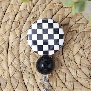Checkered Flag Badge Holder, Checkered Flag Badge Reel, Black and White Check Badge Holder, Badge Reel, Nurse Badge Reel, Nurse Badge Holder