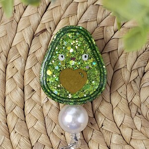 Green Glitter Avocado Retractable Badge Holder, Avocado Retractable Badge Reel, Avocado Badge Holder, Nutrition Badge Reel, Avocado