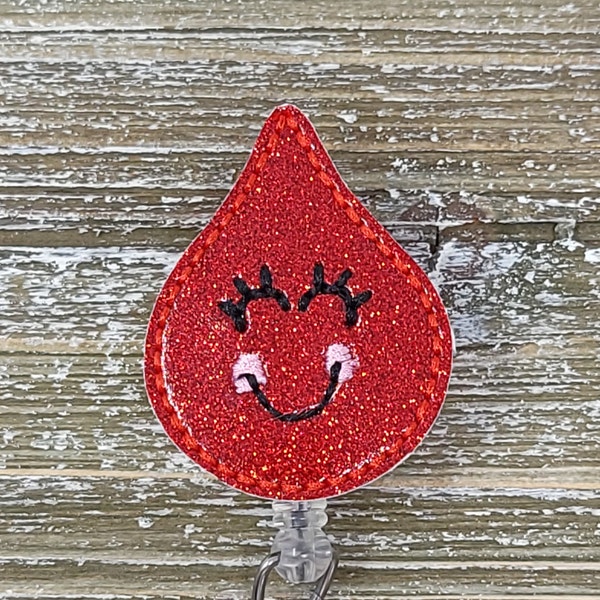 Red Glitter Vinyl Blood Drop Retractable Badge Reel, Glitter Blood Drop Badge Holder, Phlebotomy Badge Holder