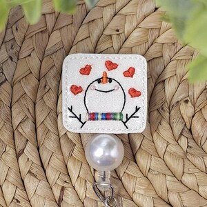 White Glitter Vinyl Snowman Retractable Badge Holder With Multicolored Scarf, Snowman Badge Holder, Snowman Badge Reel, Nurse Badge Holder