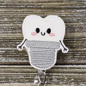 White Glitter Vinyl Dental Implant Badge Holder, Prosthodontist Badge Holder, Dentist Badge Holder, Tooth Badge Holder