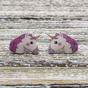White And Purple Resin Unicorn Stud Earrings, White Unicorn Stud Earrings, Unicorn Earrings