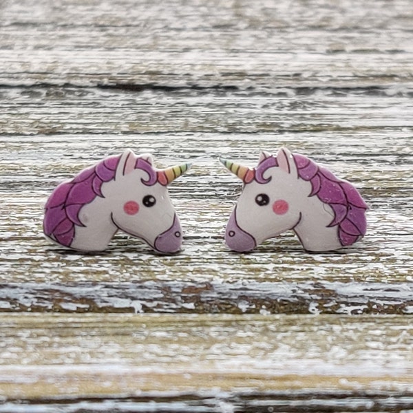 White And Purple Resin Unicorn Stud Earrings, White Unicorn Stud Earrings, Unicorn Earrings