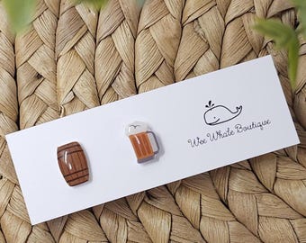 Beer Mug & Keg Stud Earrings, Beer Stud Earrings, Beer Mug Stud Earrings, Bartender Earrings, Stud Earrings, Beer Mug Earrings