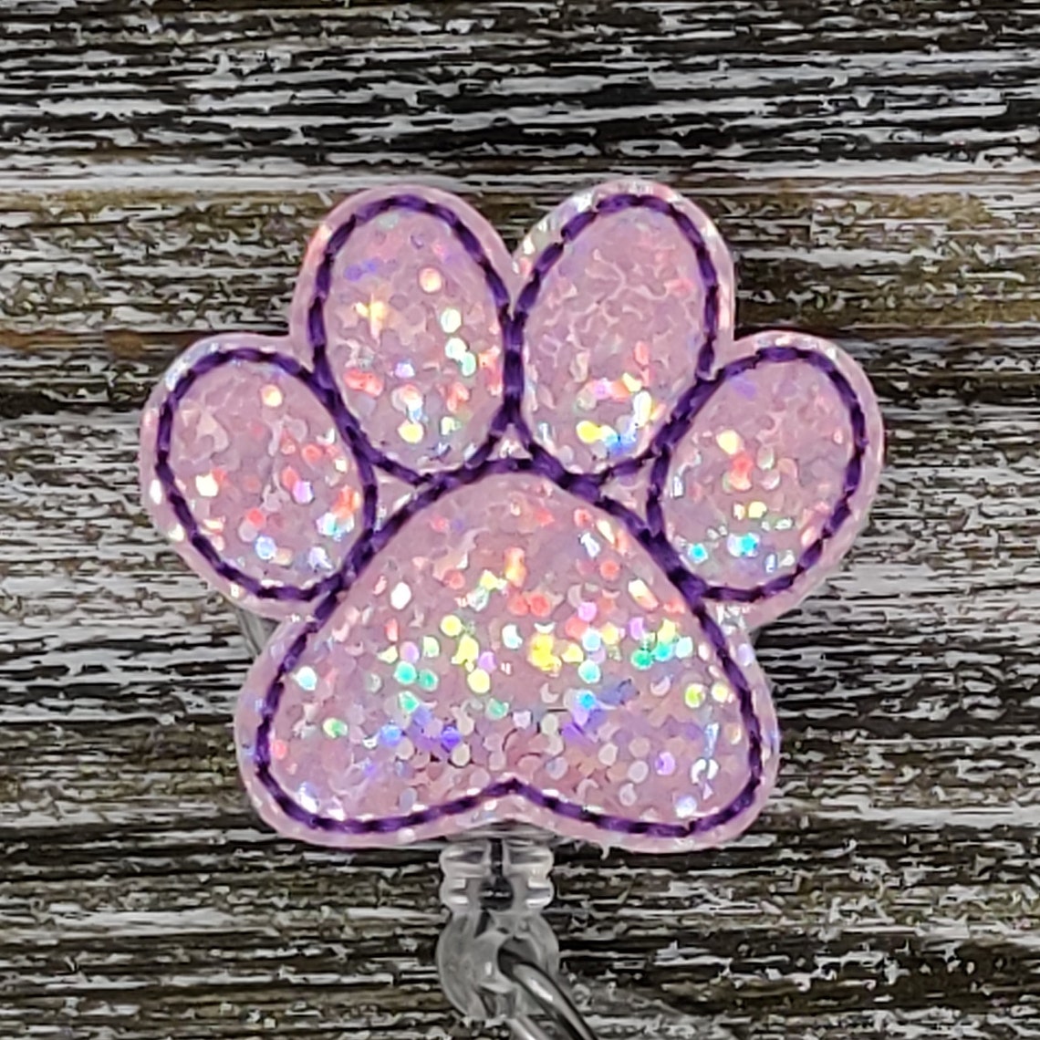 Pink Holographic Glitter Vinyl Paw Print Badge Holder Glitter Etsy
