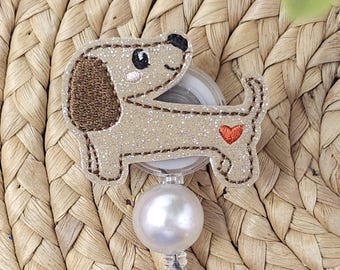 Light Brown Glitter Dackel einziehbare Ausweishalter, Weenie Hund Ausweishalter, Weenie Hund Abzeichen Reel, Dackel Ausweishalter, Badge Reel
