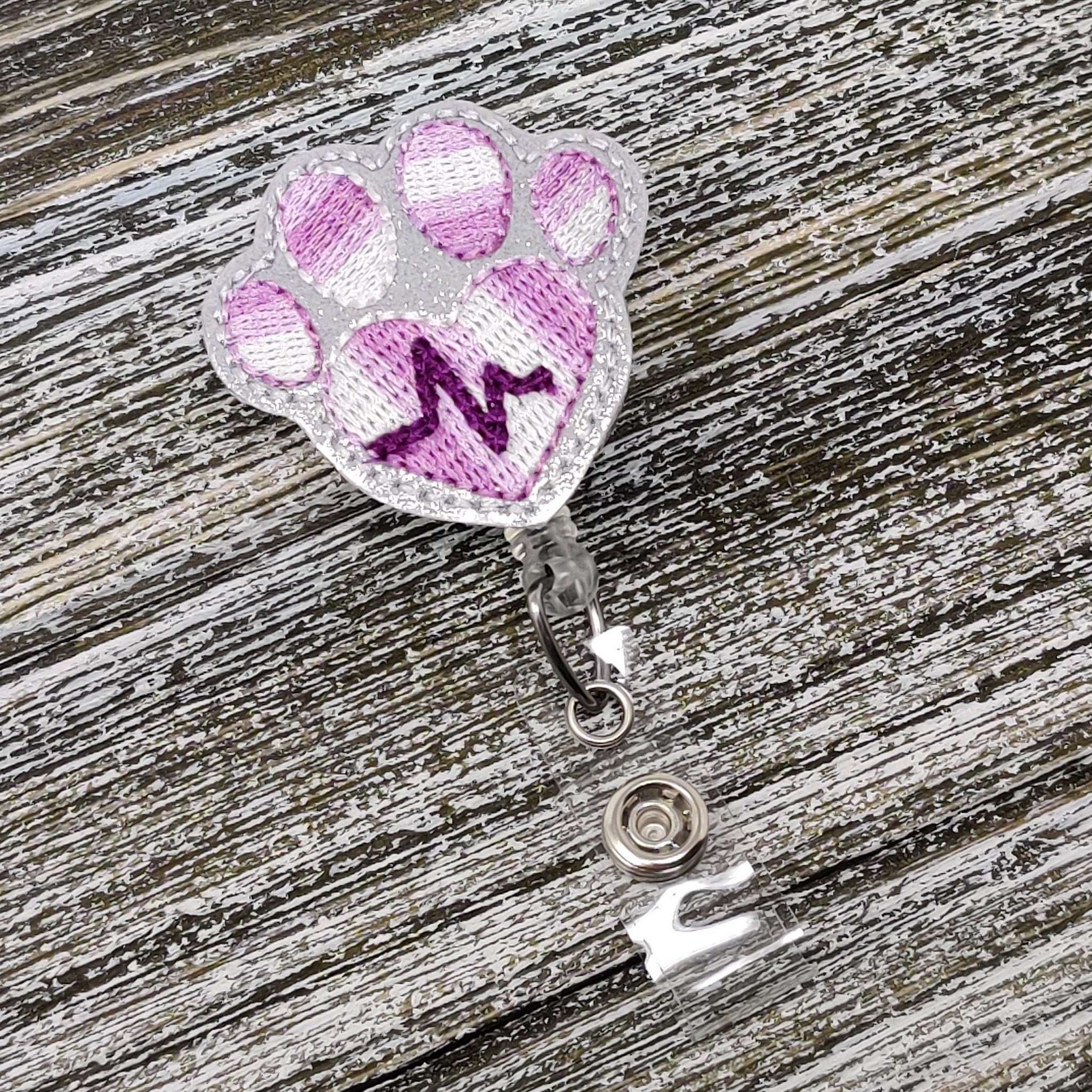 Silver Glitter Vinyl Paw Print Badge Holder Purple And White Etsy
