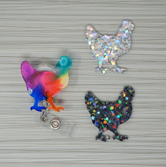 Glitter Resin Chicken Badge Holder, Glitter Chicken Badge Reel, Chicken  Badge Reel, Chicken Badge Holder, Nursing Badge Holder 