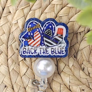 Back The Blue Retractable Badge Holder, Police Wife Badge Holder, Police Wife Badge Reel, Blue Line Badge Holder, Blue Line Badge Reel
