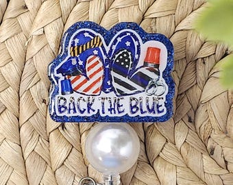 Back The Blue Retractable Badge Holder, Police Wife Badge Holder, Police Wife Badge Reel, Blue Line Badge Holder, Blue Line Badge Reel