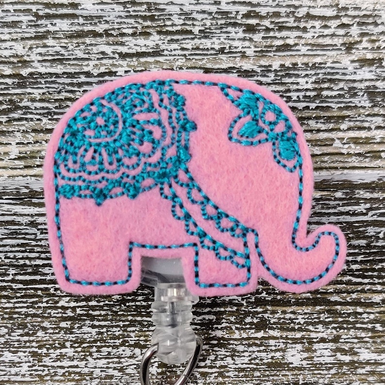 Mandala Elephant Badge Reel Mandala Badge Holder Pink And Aqua Mandala Elephant Badge Holder