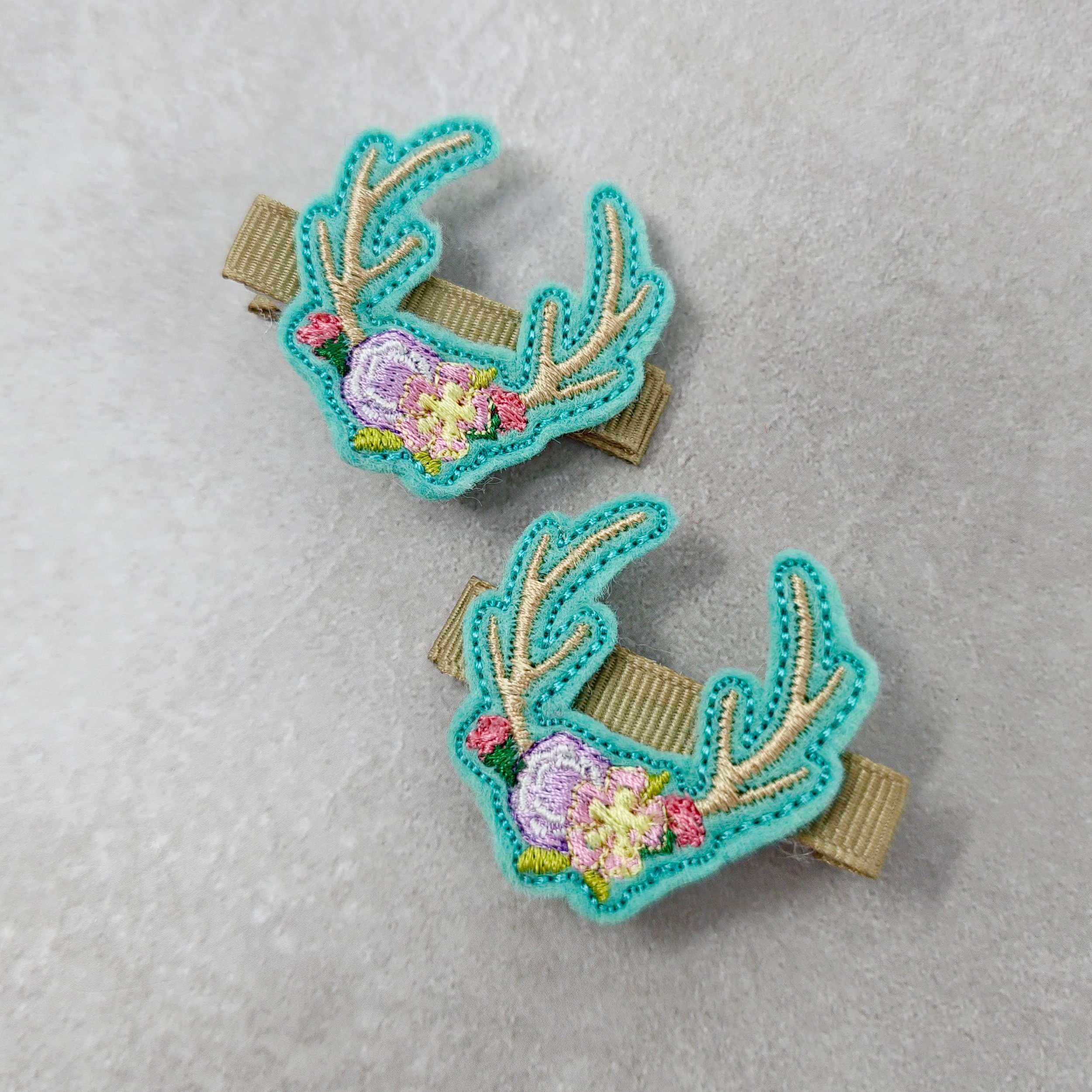 Mint & Floral Antler Hair Clips, Deer Antler Hair Clips 