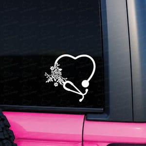 Floral Stethoscope Outdoor Vinyl Decal, Stethoscope Vinyl Decal, Customizable Stethoscope Decal, Nurse Decal, Personalized Nurse Decal