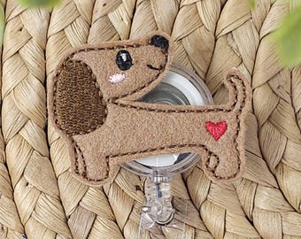 Filz Dackel einziehbare Abzeichen Reel, Weenie Hund ID-Halter