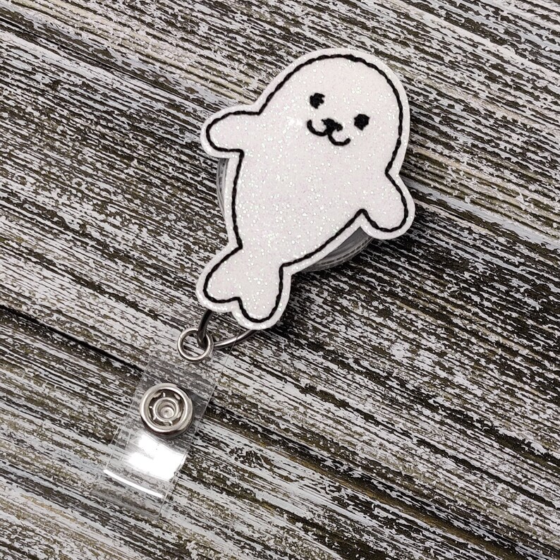 White Glitter Vinyl Seal Badge Holder Seal Badge Holder Pediatric Badge Holder