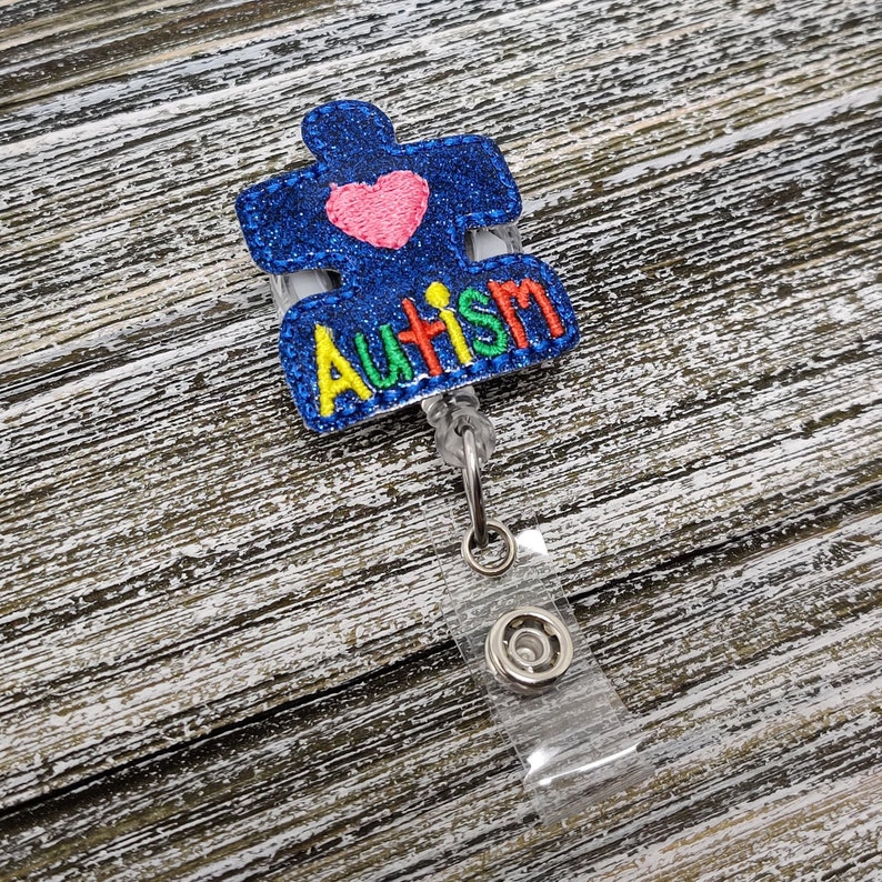 Pediatric Badge Holder Puzzle Piece Badge Reel Puzzle Piece Badge Holder Blue Glitter Autism Puzzle Piece Badge Holder