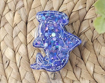 Glitter Hammerhai Hai einziehbare Ausweisrolle, Hai Ausweishalter, Krankenschwester, Lehrer