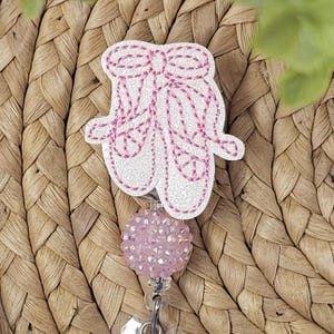 White Glitter Ballet Slipper Retractable Badge Holder, White And Pink Ballet Slipper Badge Holder, Ballet Slipper Badge Holder, Nurse
