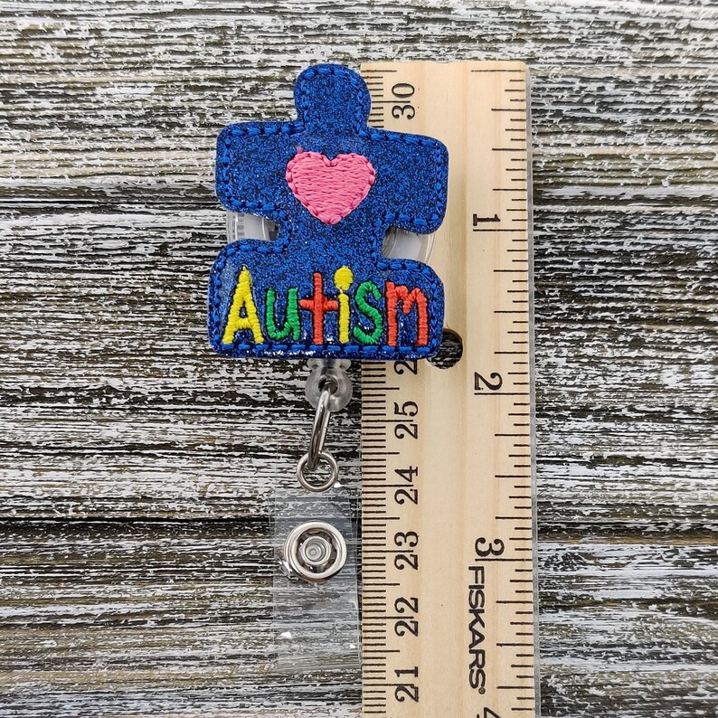 Pediatric Badge Holder Puzzle Piece Badge Reel Puzzle Piece Badge Holder Blue Glitter Autism Puzzle Piece Badge Holder