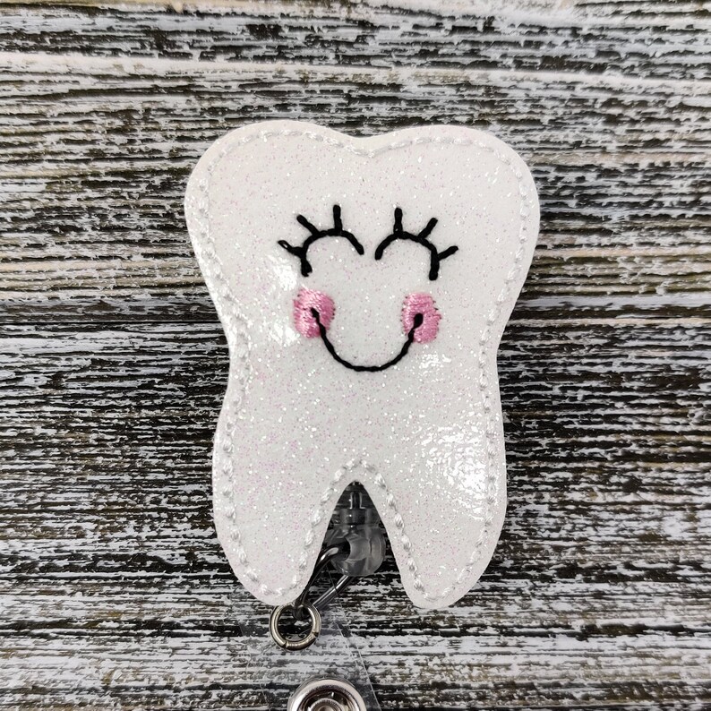 White Glitter Tooth Badge Holder Glitter Tooth Badge Holder Etsy