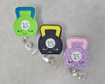 Glitter Vinyl Kettlebell Badge Holder, Kettlebell Badge Holder, Kettlebell Badge Reel, Weight Loss Coach Badge Holder