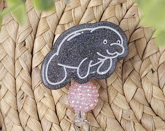 Resin Manatee Retractable Badge Reel, Nurse Badge Holder