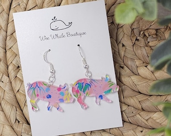 Pendientes colgantes de cerdito floral, pendientes de cerdito floral, pendientes de cerdito rosa, pendientes de cerdito, pendientes de cerdito, pendientes de mamá cerdita, pendientes colgantes