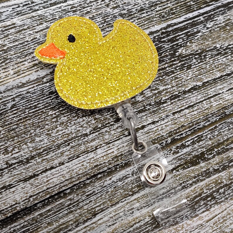 Rubber Duck Badge Reel Pediatric Badge Holder Gold Glitter Rubber Duck Badge Holder