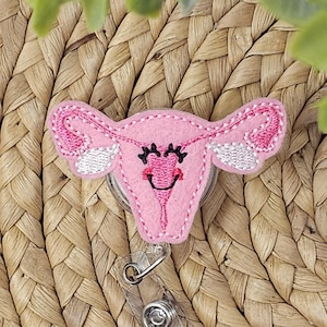 Pink Uterus Retractable Badge Holder, Uterus Badge Holder, Uterus Badge Reel, OB-GYN Badge Holder, Interchangeable Badge Reel, Badge Reel