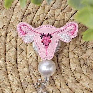 Pink Uterus Retractable Badge Holder, Uterus Badge Holder, Uterus Badge Reel, OB-GYN Badge Holder, Interchangeable Badge Reel, Badge Reel