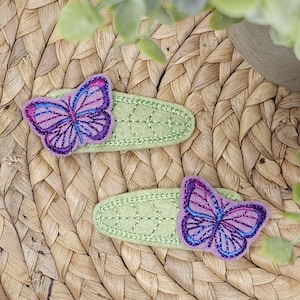Butterfly On A Leaf Hair Clips, Butterfly Hair Clips, Butterfly Hair Barrettes, Spring Hair Clips, Spring Hair Barrettes, Purple Hair Clips