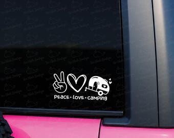 Calcomanía de vinilo "Peace Love Camping", calcomanía de vinilo para camping, calcomanía para remolque de viaje, calcomanía para camping, calcomanía para camping, calcomanía personalizable para auto