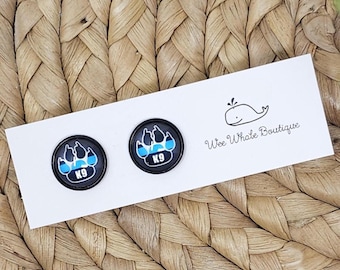 Thin Blue Line K9 Stud Earrings, Police Earrings