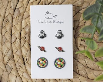 Resin Rocket Ship Earrings, Rocket Stud Earrings