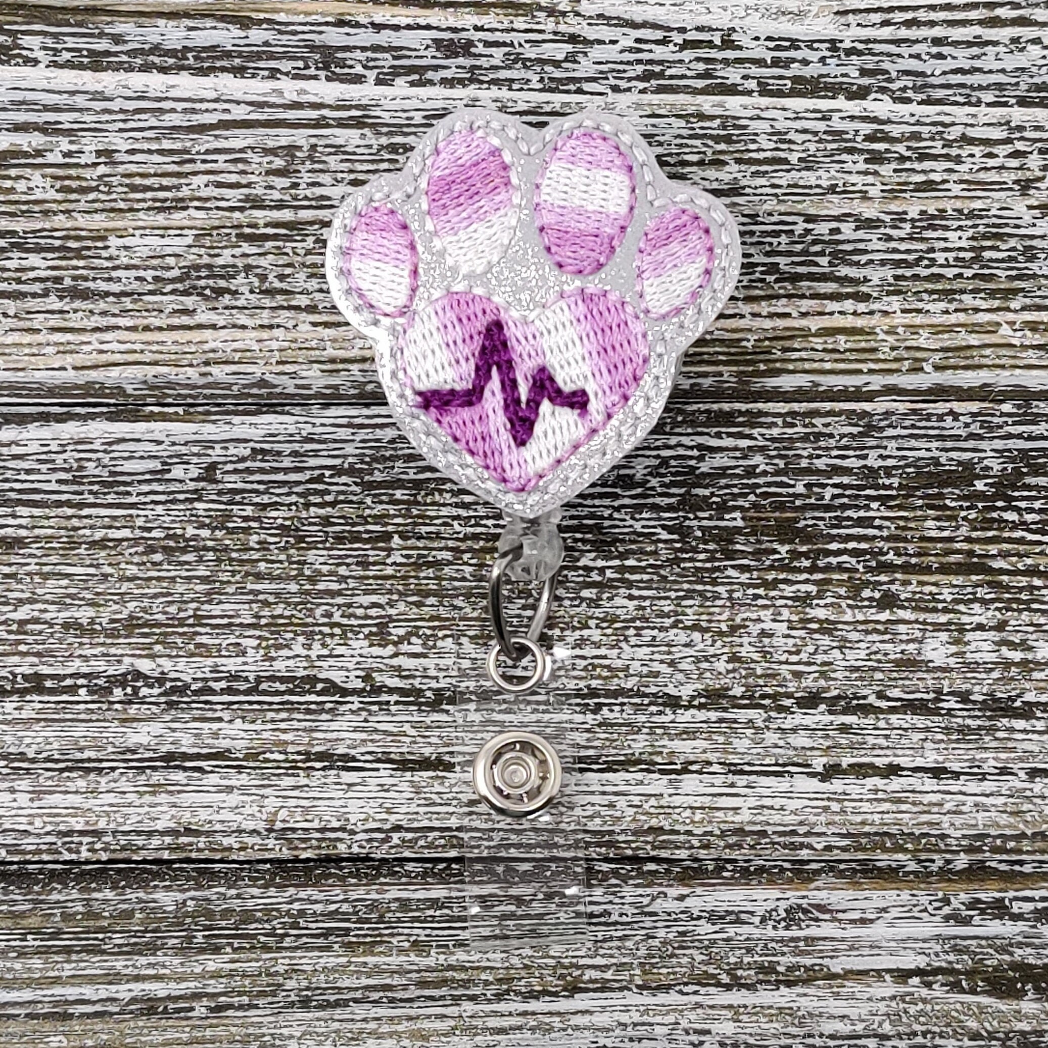 Silver Glitter Vinyl Paw Print Badge Holder Purple And White Etsy