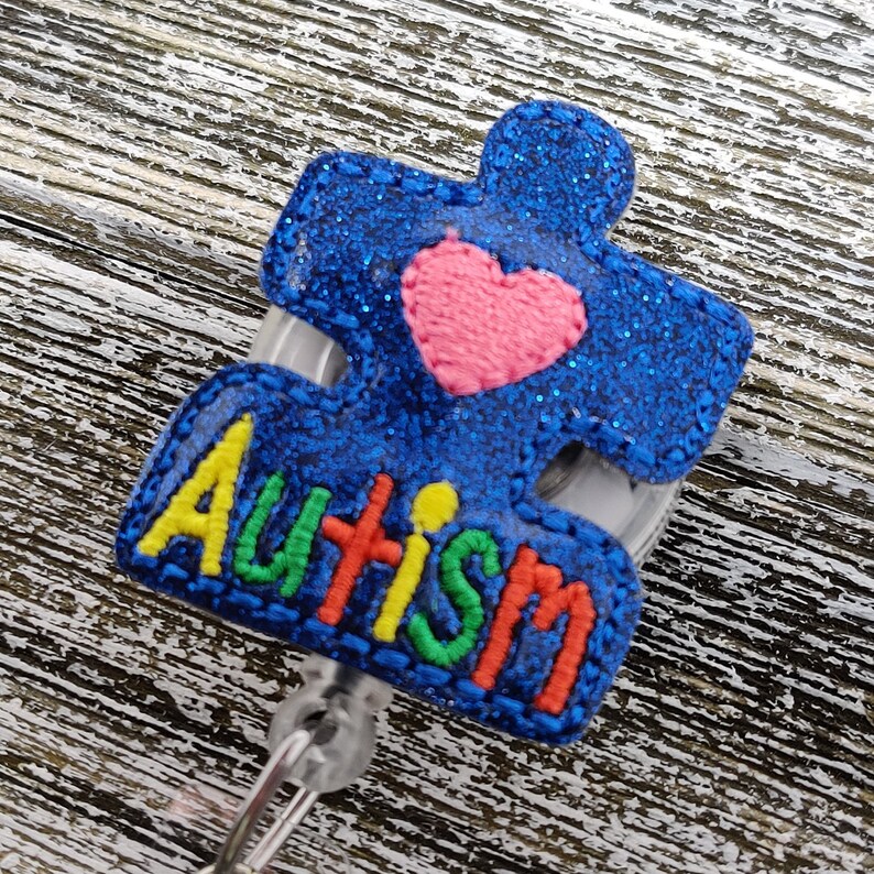 Pediatric Badge Holder Puzzle Piece Badge Reel Puzzle Piece Badge Holder Blue Glitter Autism Puzzle Piece Badge Holder
