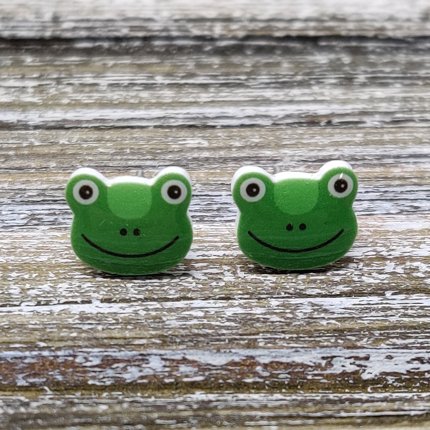 Green Resin Frog Stud Earrings Green Frog Earrings Green Etsy