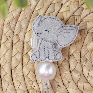 Light Gray Glitter Elephant Badge Reel, Elephant Badge Holder, Nurse, Teacher