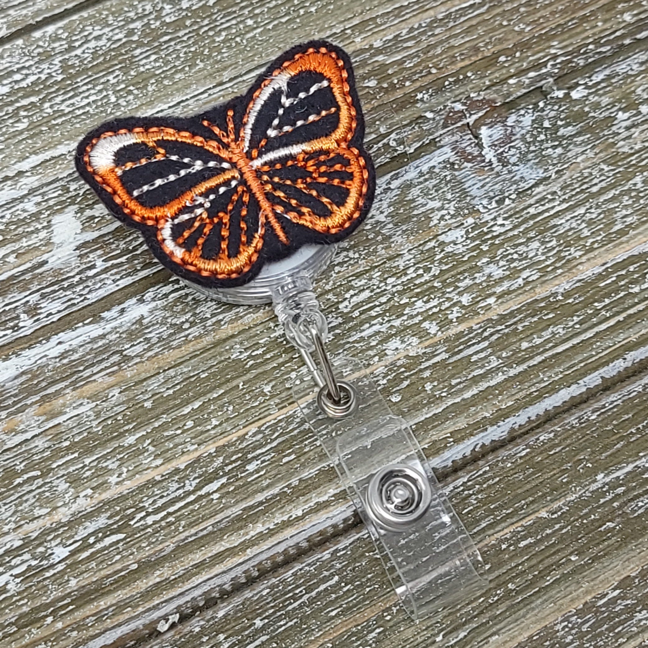 Black and Orange Monarch Butterfly Badge Holder, Orange Monarch Butterfly Badge Holder, Butterfly Badge Holder