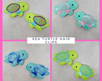 Green And Blue Sea Turtle Hair Clips, Felt Sea Turtle Hair Clips, Set Of Two, Right and Left