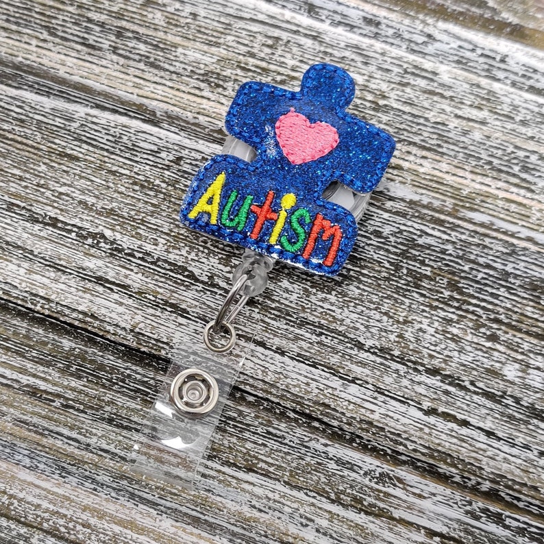 Pediatric Badge Holder Puzzle Piece Badge Reel Puzzle Piece Badge Holder Blue Glitter Autism Puzzle Piece Badge Holder