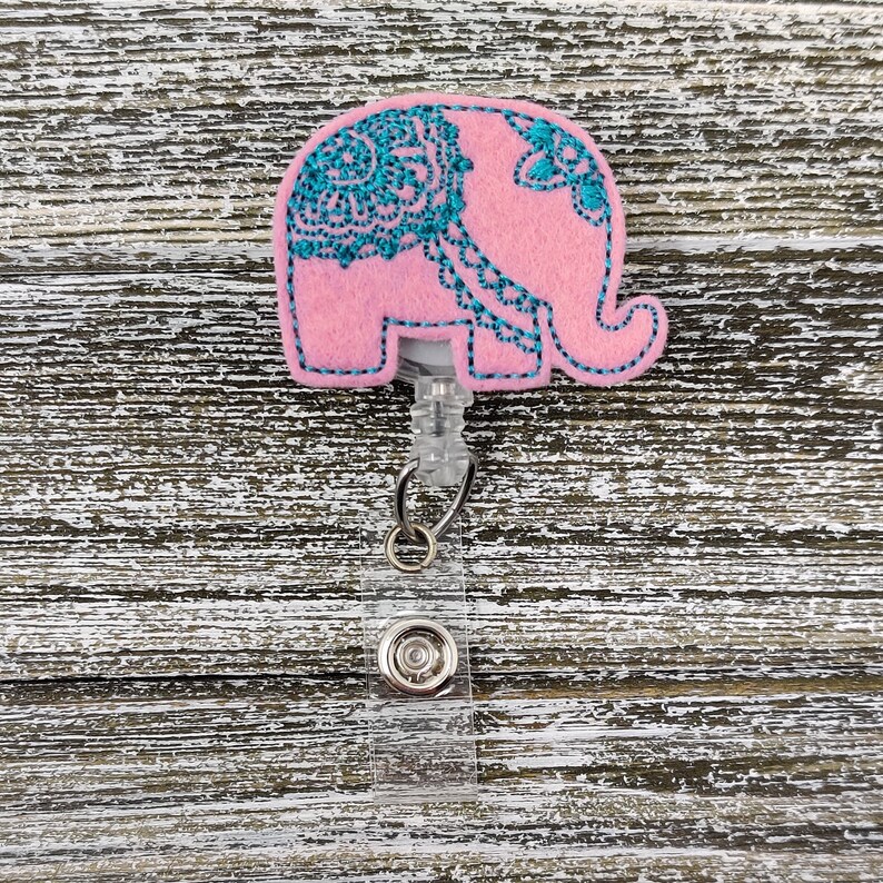 Mandala Elephant Badge Reel Mandala Badge Holder Pink And Aqua Mandala Elephant Badge Holder
