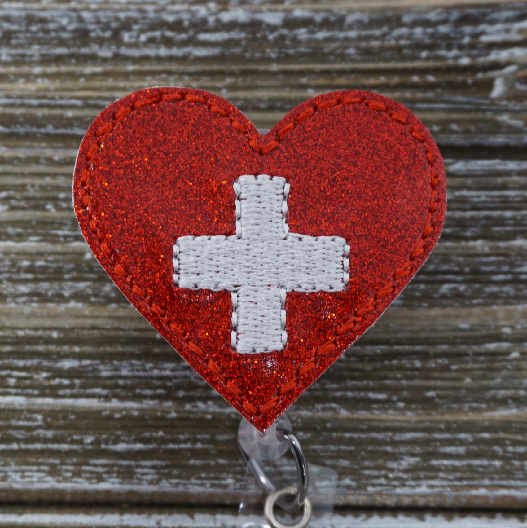 Red Glitter Medical Badge Holder, Red Glitter Heart Medical Badge Holder,  Medical Cross Badge Holder 