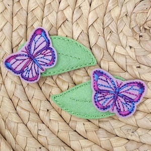 Butterfly On A Leaf Hair Clips, Butterfly Hair Clips, Butterfly Hair Barrettes, Spring Hair Clips, Spring Hair Barrettes, Purple Hair Clips